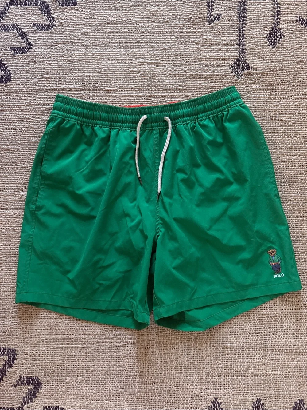Polo by Ralph Lauren Green Swim Trunks with Polo Bear Embroidery
